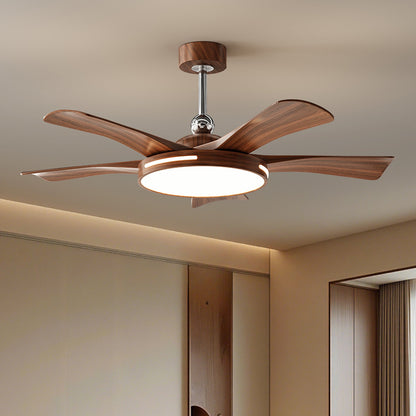 Walnut Wood 5-Blade Ceiling Fan with Light – Modern Farmhouse Dimmable LED Fan Light for Living Room & Bedroom