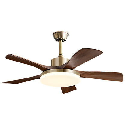 Brushed Gold 5-Blade Wood Ceiling Fan with Light - Mid-Century Modern Dimmable LED Fan Light for Bedroom & Living Room