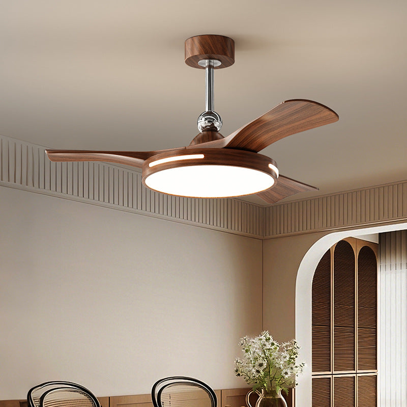 Walnut Wood 5-Blade Ceiling Fan with Light – Modern Farmhouse Dimmable LED Fan Light for Living Room & Bedroom