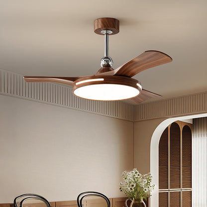 Walnut Wood 5-Blade Ceiling Fan with Light – Modern Farmhouse Dimmable LED Fan Light for Living Room & Bedroom