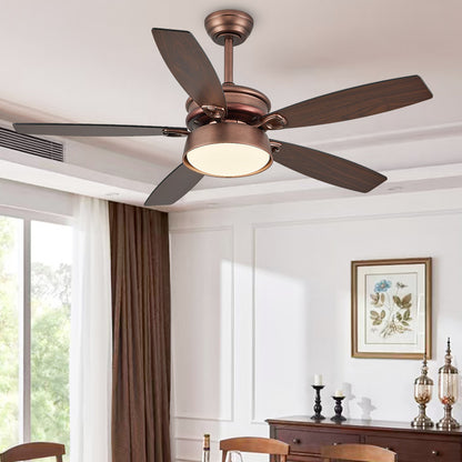 Oil-Rubbed Bronze 5-Blade Ceiling Fan with Light – Dimmable LED Fan Light for Living Room & Bedroom