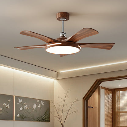 Walnut Wood 5-Blade Ceiling Fan with Light – Modern Farmhouse Dimmable LED Fan Light for Living Room & Bedroom