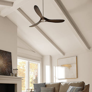 52-Inch 3-Blade Walnut Wood Ceiling Fan – Industrial No-Light Fan with Black Motor for Living Room & Patio