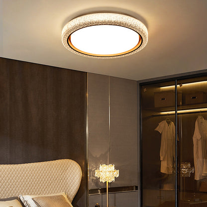 Modern Crystal-Textured Round LED Ceiling Light - Flush Mount, Dimmable, for Bedroom & Living Room