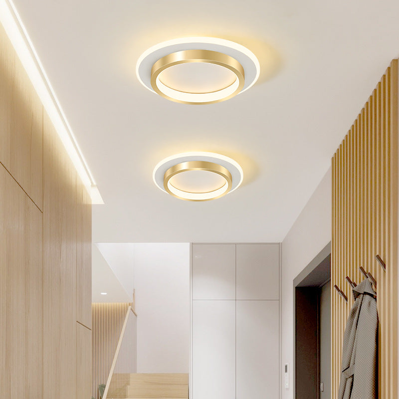 Modern Gold Double-Ring LED Ceiling Light – Minimalist Flush Mount for Bedroom & Living Room