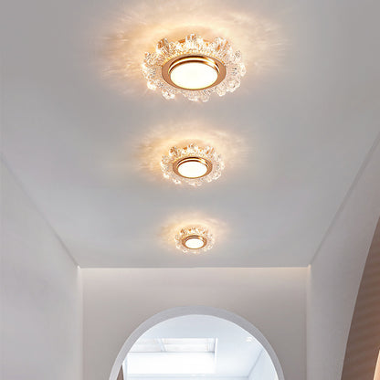 Luxury Flower-Shaped Crystal LED Ceiling Light - Gold Frame Flush Mount for Closet & Bedroom
