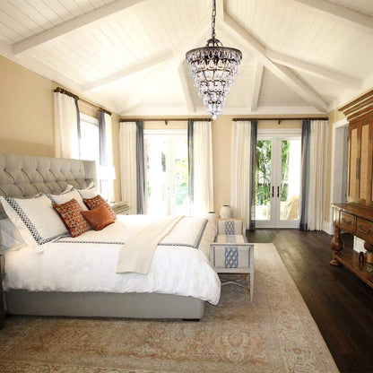 Vintage Tiered Teardrop Crystal Chandelier - Oil-Rubbed Bronze Pendant Light for Foyer & Dining Room