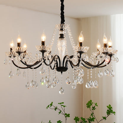 Vintage Black 5-Arm Crystal Chandelier - Candle-Style Pendant Light for Bedroom & Living Room