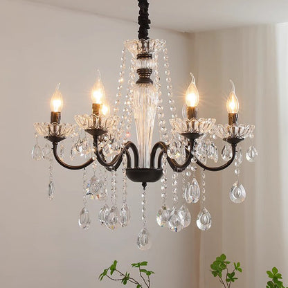 Vintage Black 5-Arm Crystal Chandelier - Candle-Style Pendant Light for Bedroom & Living Room
