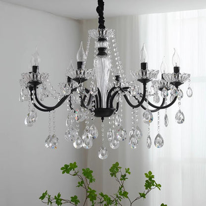 Vintage Black 5-Arm Crystal Chandelier - Candle-Style Pendant Light for Bedroom & Living Room