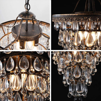 Vintage Tiered Teardrop Crystal Chandelier - Oil-Rubbed Bronze Pendant Light for Foyer & Dining Room