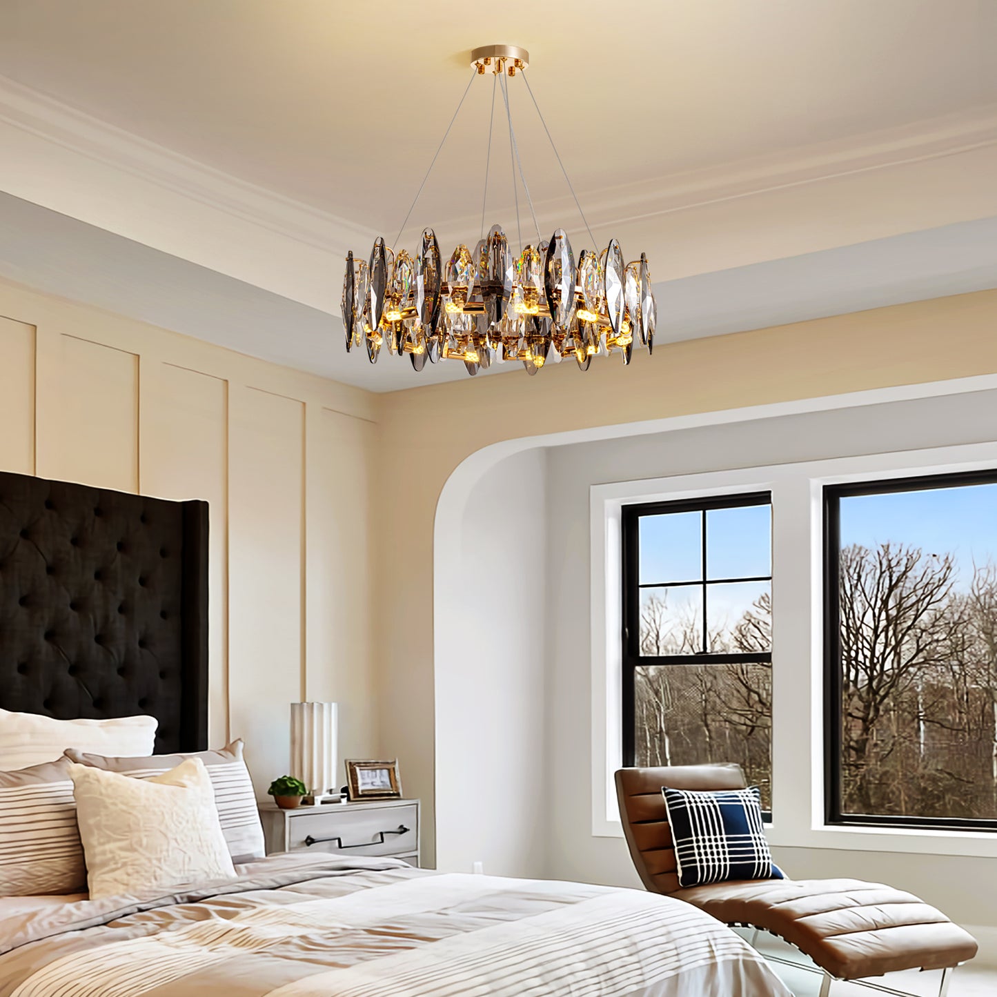 23.6 in. 12-light Gold Modern Crystal Chandelier for Living Room with No Bulbs Included