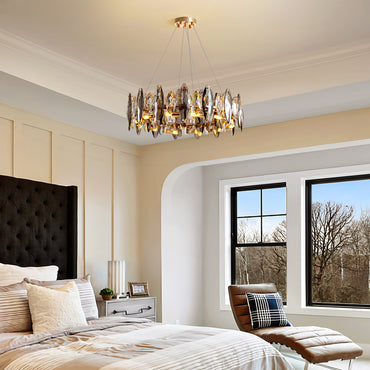 23.6 in. 12-light Gold Modern Crystal Chandelier for Living Room with No Bulbs Included