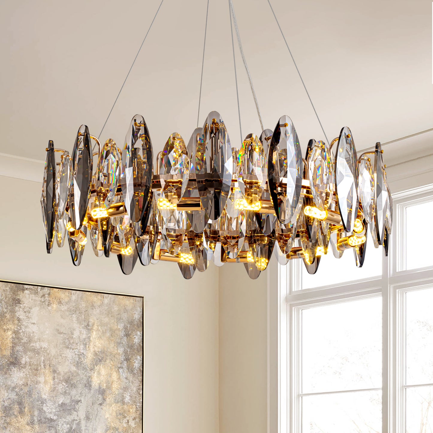 23.6 in. 12-light Gold Modern Crystal Chandelier for Living Room with No Bulbs Included