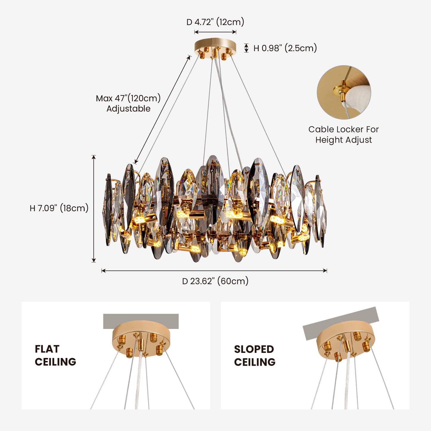 23.6 in. 12-light Gold Modern Crystal Chandelier for Living Room with No Bulbs Included
