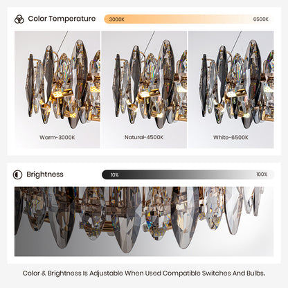 23.6 in. 12-light Gold Modern Crystal Chandelier for Living Room with No Bulbs Included
