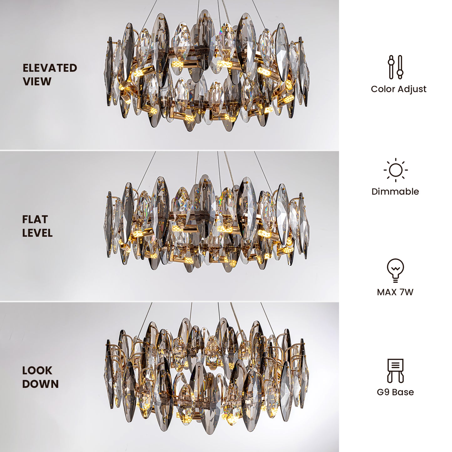 23.6 in. 12-light Gold Modern Crystal Chandelier for Living Room with No Bulbs Included