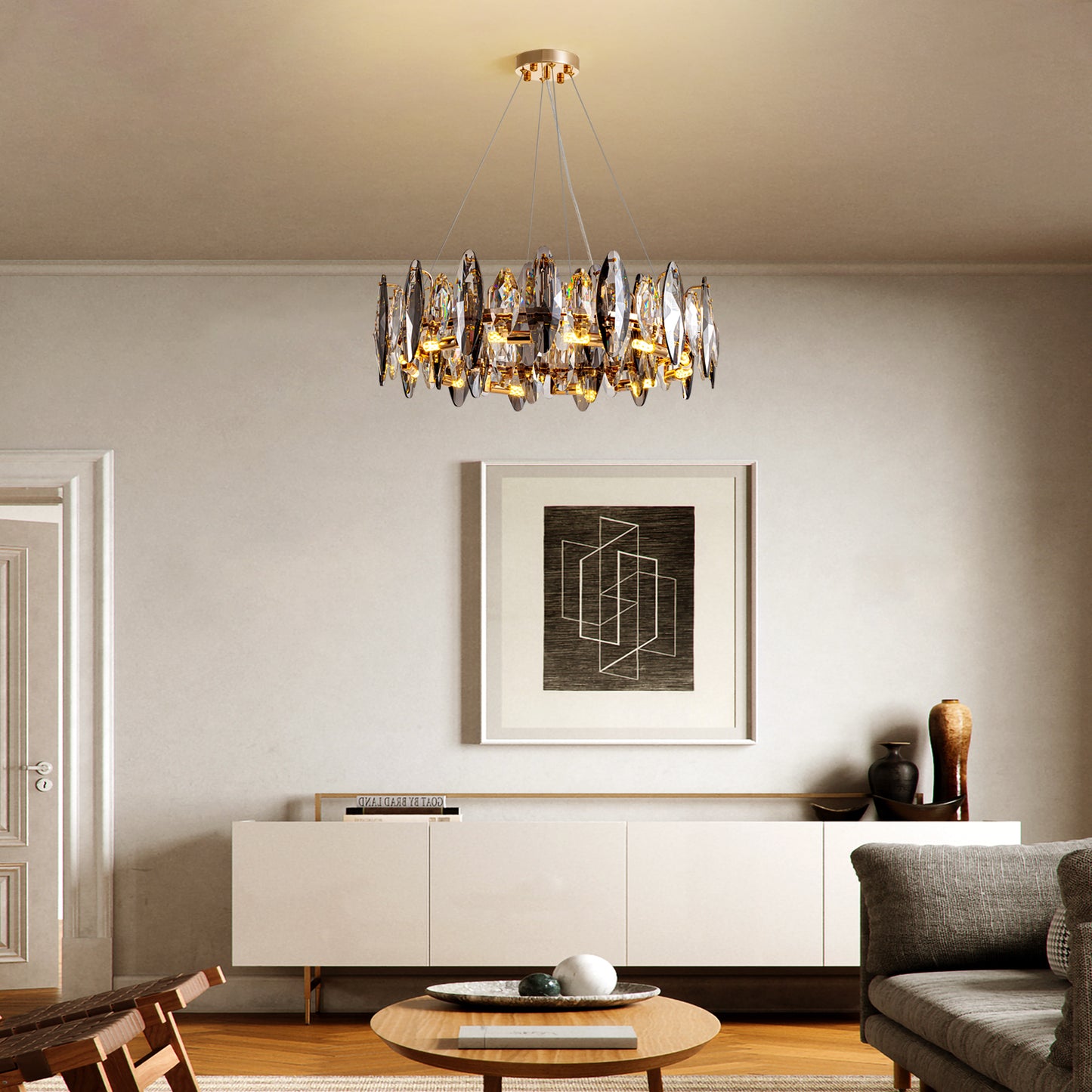 23.6 in. 12-light Gold Modern Crystal Chandelier for Living Room with No Bulbs Included