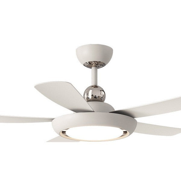 Modern White 5-Blade Ceiling Fan with Light - Minimalist Dimmable LED Fan Light with Chrome Accents