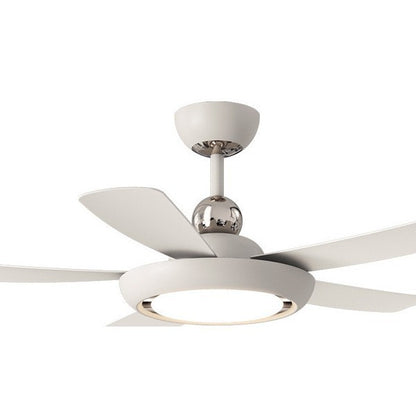 Modern White 5-Blade Ceiling Fan with Light - Minimalist Dimmable LED Fan Light with Chrome Accents