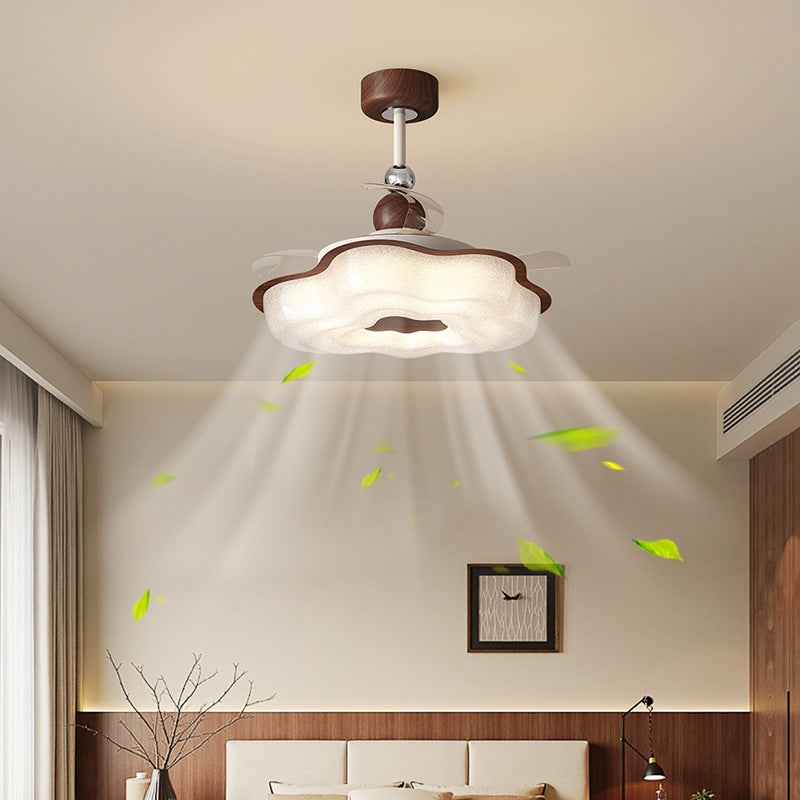 Walnut Wood Cloud-Shaped Ceiling Fan Light – Silent Operation, Eye-Caring LED, Flush Mount for Bedrooms