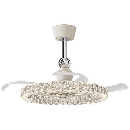 Modern Retractable Crystal Ceiling Fan with Light – Silent Operation, Dimmable LED for Dining & Living Rooms