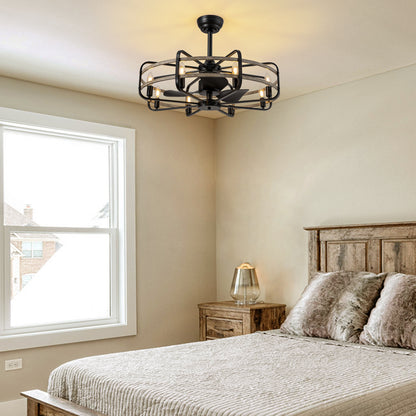 30 in. Indoor Farmhouse Black Caged Chandelier Ceiling Fan with Remote Included with No Bulb Included for Dining Room