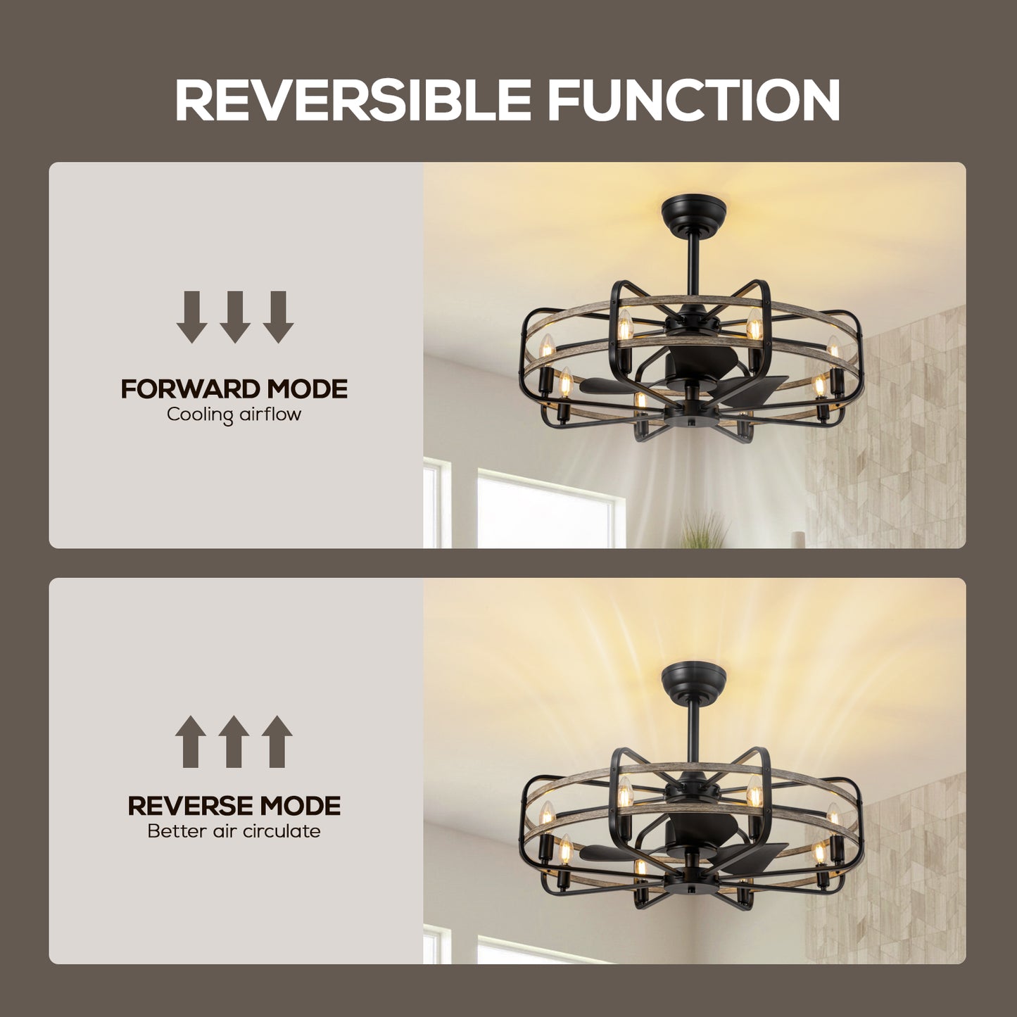 30 in. Indoor Farmhouse Black Caged Chandelier Ceiling Fan with Remote Included with No Bulb Included for Dining Room