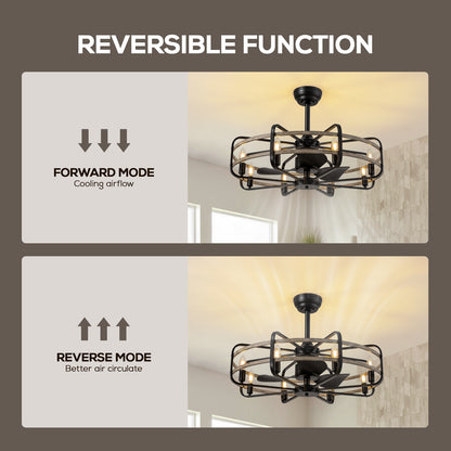 30 in. Indoor Farmhouse Black Caged Chandelier Ceiling Fan with Remote Included with No Bulb Included for Dining Room