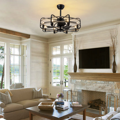 30 in. Indoor Farmhouse Black Caged Chandelier Ceiling Fan with Remote Included with No Bulb Included for Dining Room