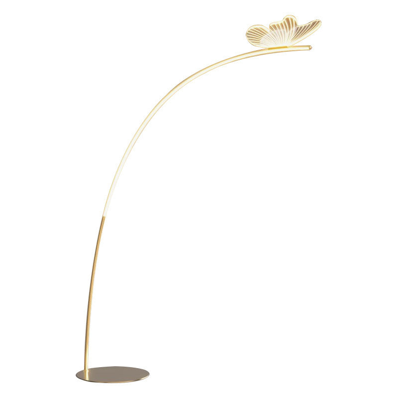Minimalist Gold Arc Floor Lamp with Butterfly LED Accent - Soft Warm Glow for Cozy Home Decor