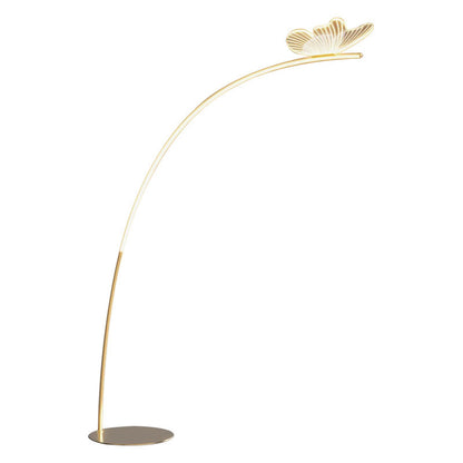 Minimalist Gold Arc Floor Lamp with Butterfly LED Accent - Soft Warm Glow for Cozy Home Decor