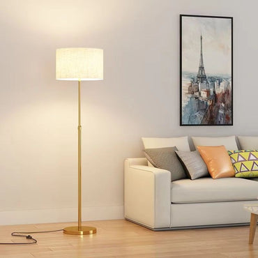 Minimalist Gold Floor Lamp with Soft Linen Shade - Elegant Accent Light for Contemporary Homes