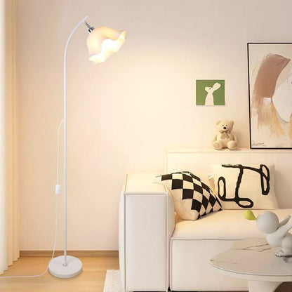 Minimalist Floor Lamp with Wavy Frosted Glass Shade - Soft Warm Glow for Cozy Home Decor