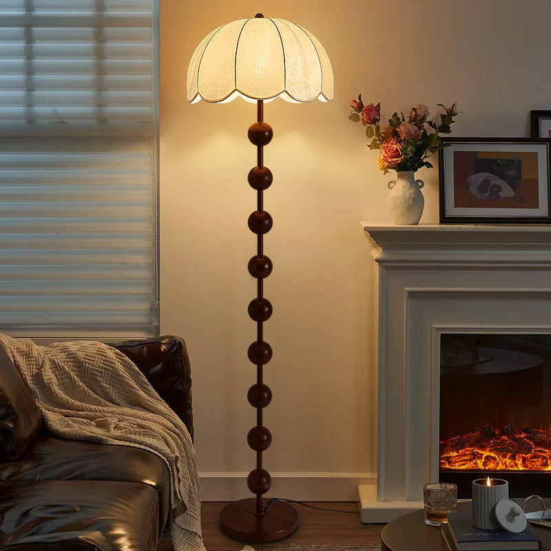 Vintage Mid-Century Floor Lamp with Petal Fabric Shade | Retro Standing Lamp for Bedroom & Living Room