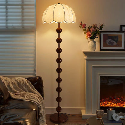 Vintage Mid-Century Floor Lamp with Petal Fabric Shade | Retro Standing Lamp for Bedroom & Living Room