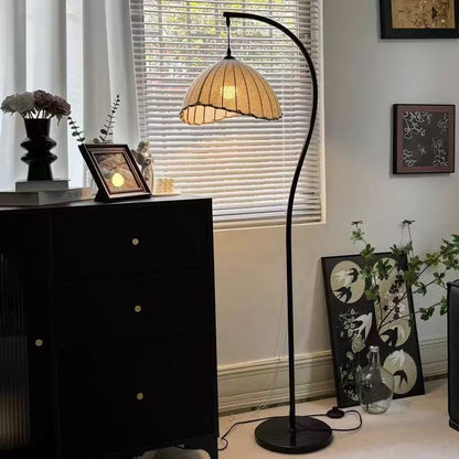 Arc Floor Lamp with Linen Dome Shade | Modern Curved Standing Light for Living Room & Bedroom