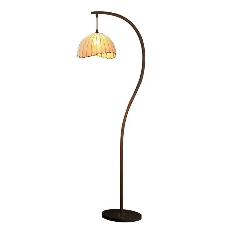 Arc Floor Lamp with Linen Dome Shade | Modern Curved Standing Light for Living Room & Bedroom