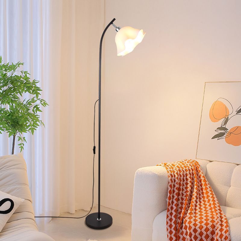 Minimalist Floor Lamp with Wavy Frosted Glass Shade - Soft Warm Glow for Cozy Home Decor