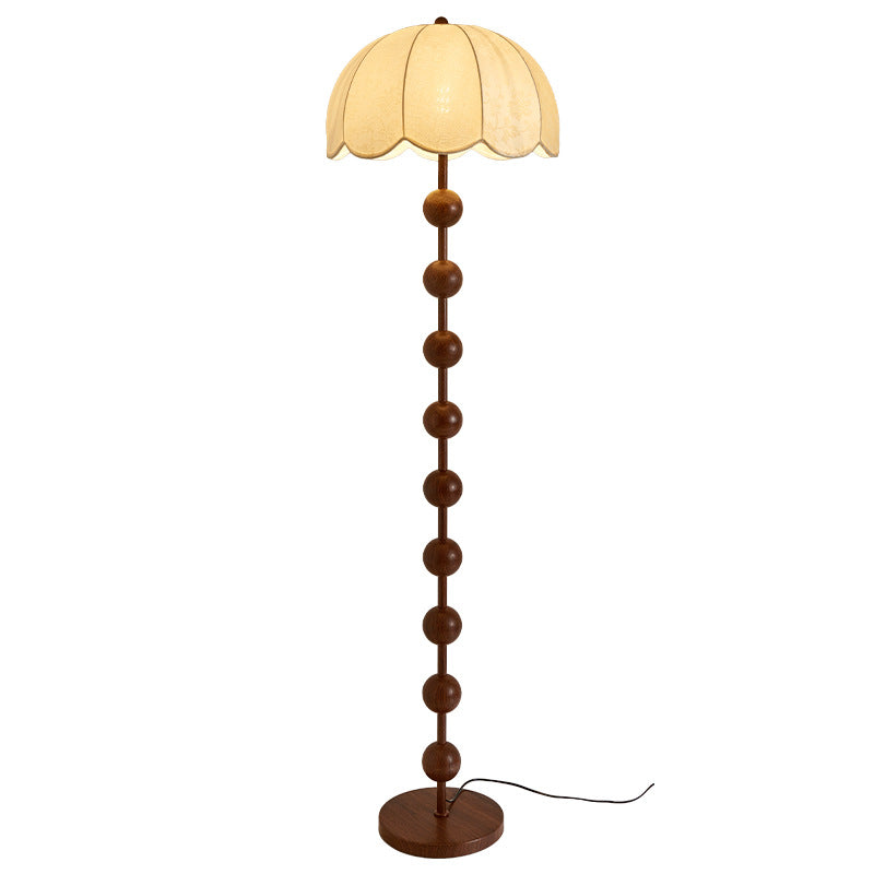 Vintage Mid-Century Floor Lamp with Petal Fabric Shade | Retro Standing Lamp for Bedroom & Living Room