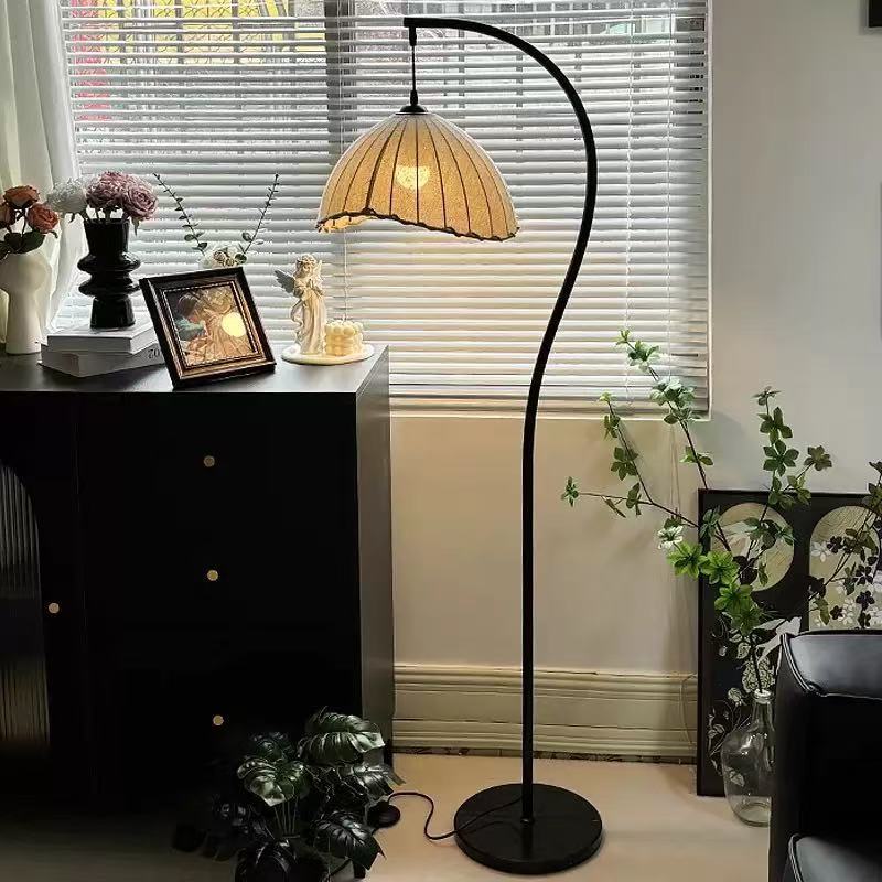 Arc Floor Lamp with Linen Dome Shade | Modern Curved Standing Light for Living Room & Bedroom
