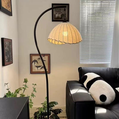Arc Floor Lamp with Linen Dome Shade | Modern Curved Standing Light for Living Room & Bedroom