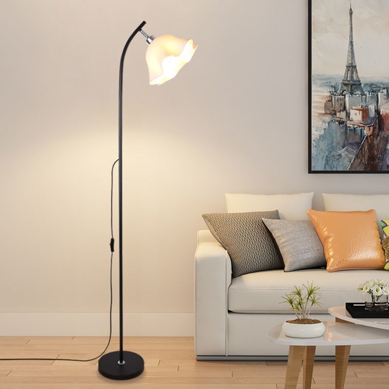 Minimalist Floor Lamp with Wavy Frosted Glass Shade - Soft Warm Glow for Cozy Home Decor