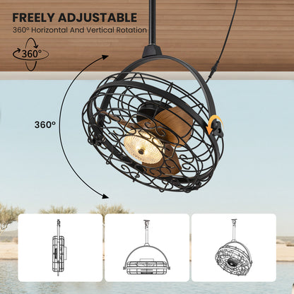 23in Outdoor Ceiling Fans with Lights, Gazebo Fan Wet Rated Remote&APP Control