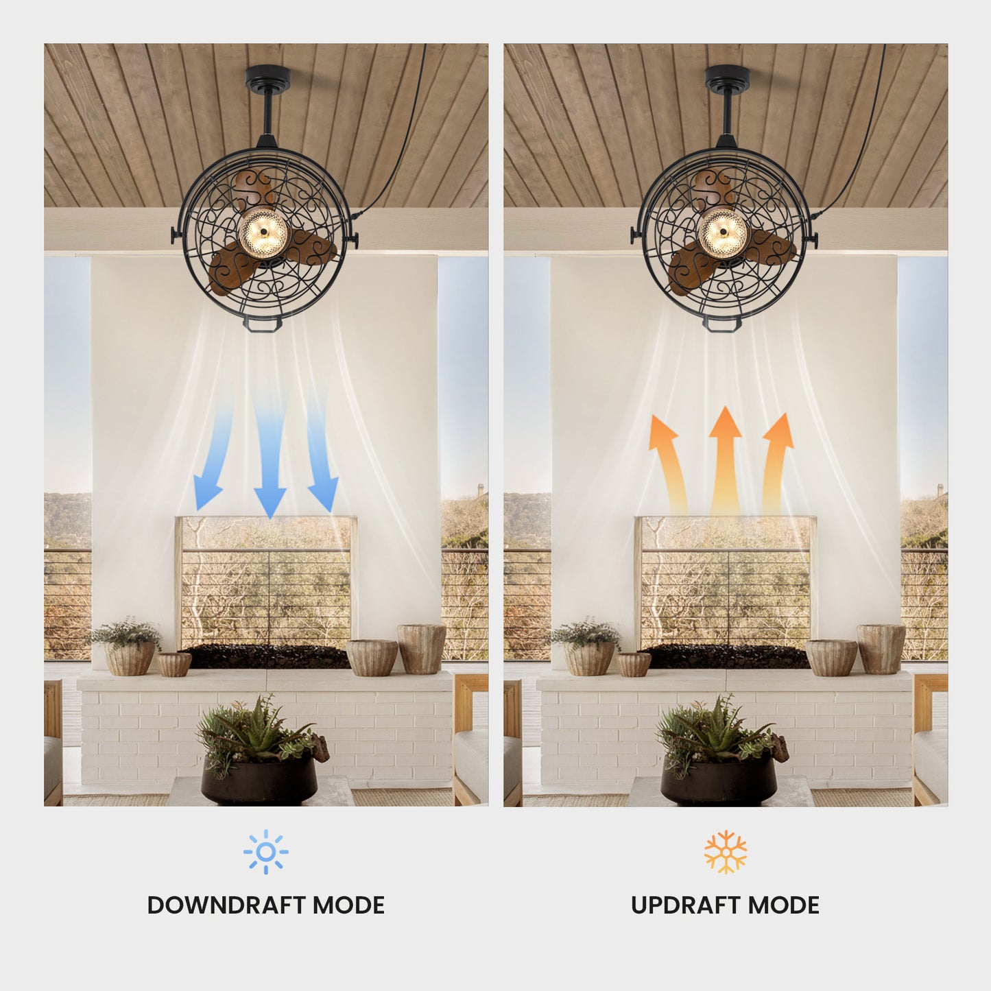 23in Outdoor Ceiling Fans with Lights, Gazebo Fan Wet Rated Remote&APP Control