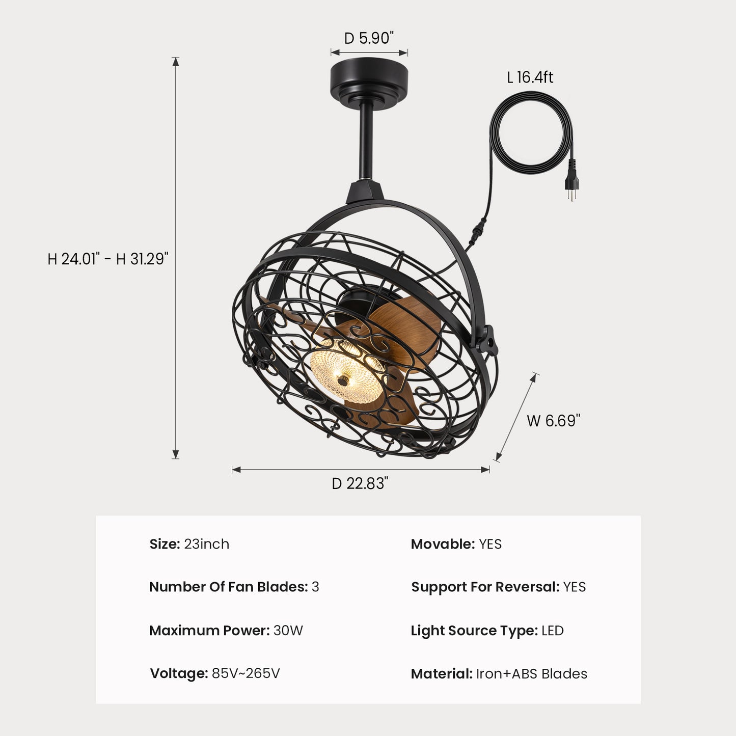 23in Outdoor Ceiling Fans with Lights, Gazebo Fan Wet Rated Remote&APP Control