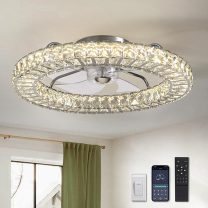 22 in. LED Smart Indoor Chrome Flush Mount Fandelier Low Profile Ceiling Fan with 3 Color Change and Remote Control