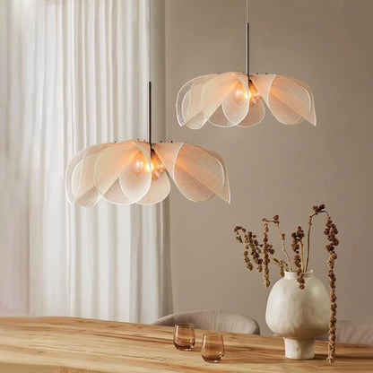 Bohemian Linen Petal Pendant Light – Wabi-Sabi Flower-Shaped Hanging Lamp for Bedroom & Living Room