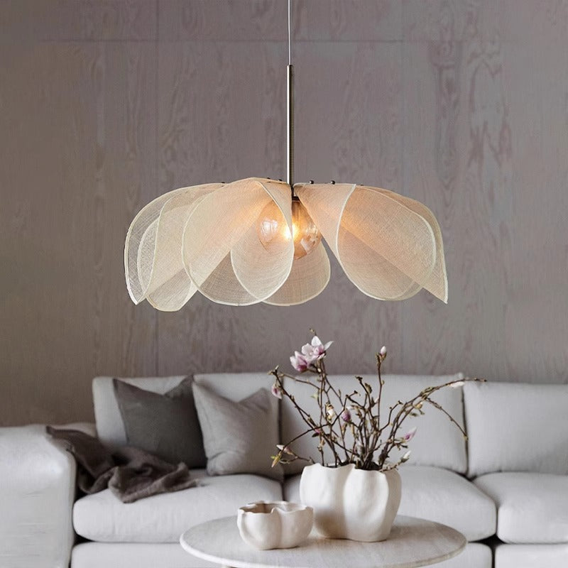 Bohemian Linen Petal Pendant Light – Wabi-Sabi Flower-Shaped Hanging Lamp for Bedroom & Living Room