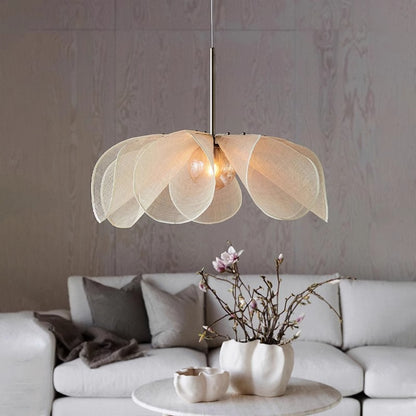Bohemian Linen Petal Pendant Light – Wabi-Sabi Flower-Shaped Hanging Lamp for Bedroom & Living Room